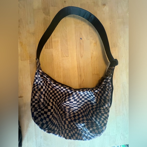 Baggu Medium Crescent Indigo Trippy Checker Bag Sling Crossbody Purple EXCELLENT - Picture 1 of 3